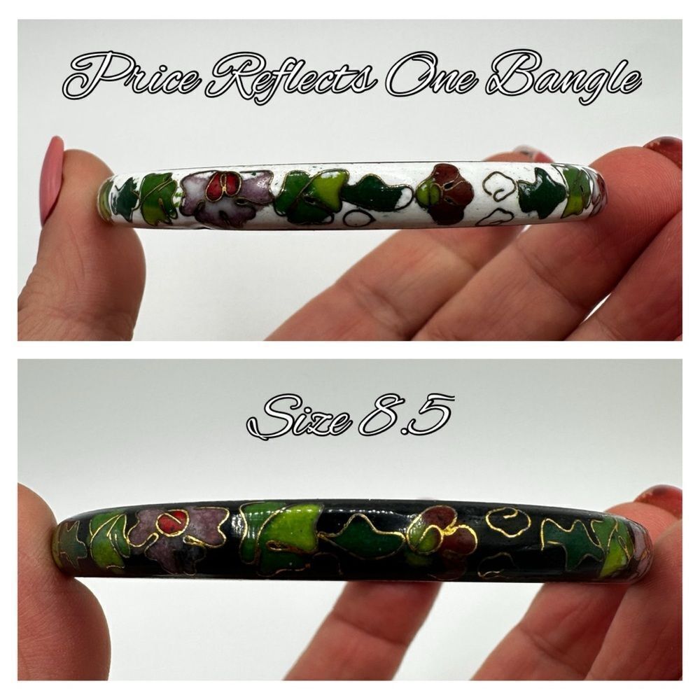You pick! White or black floral cloisonne bangle bracelet, size 8.5!‎